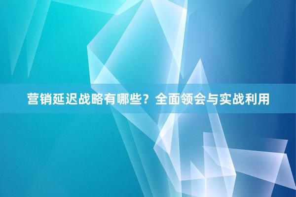 营销延迟战略有哪些?全面领会与实战利用